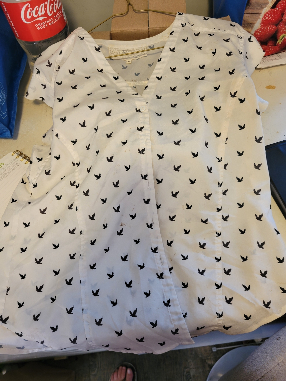 Lightweight White Bird-Print Girls' Top